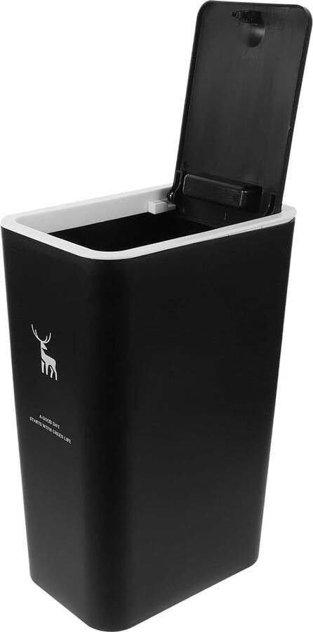 Badkamerbak met deksel 10 L kunststof vuilnisbak met drukdeksel prullenbak voor keuken badkamer slaapkamer kantoor wasruimte zwart