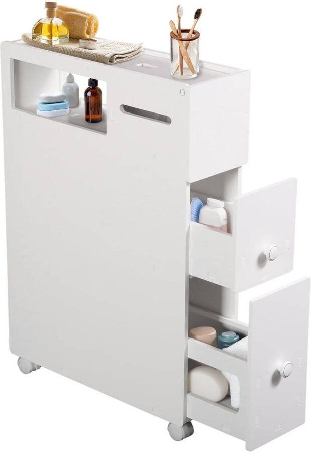 Badkamerkast met laden badkamerkast met wielen badkameropslag hout toiletkast niskast schuifkast multifunctionele kast 33 × 15 × 66 5 cm wit