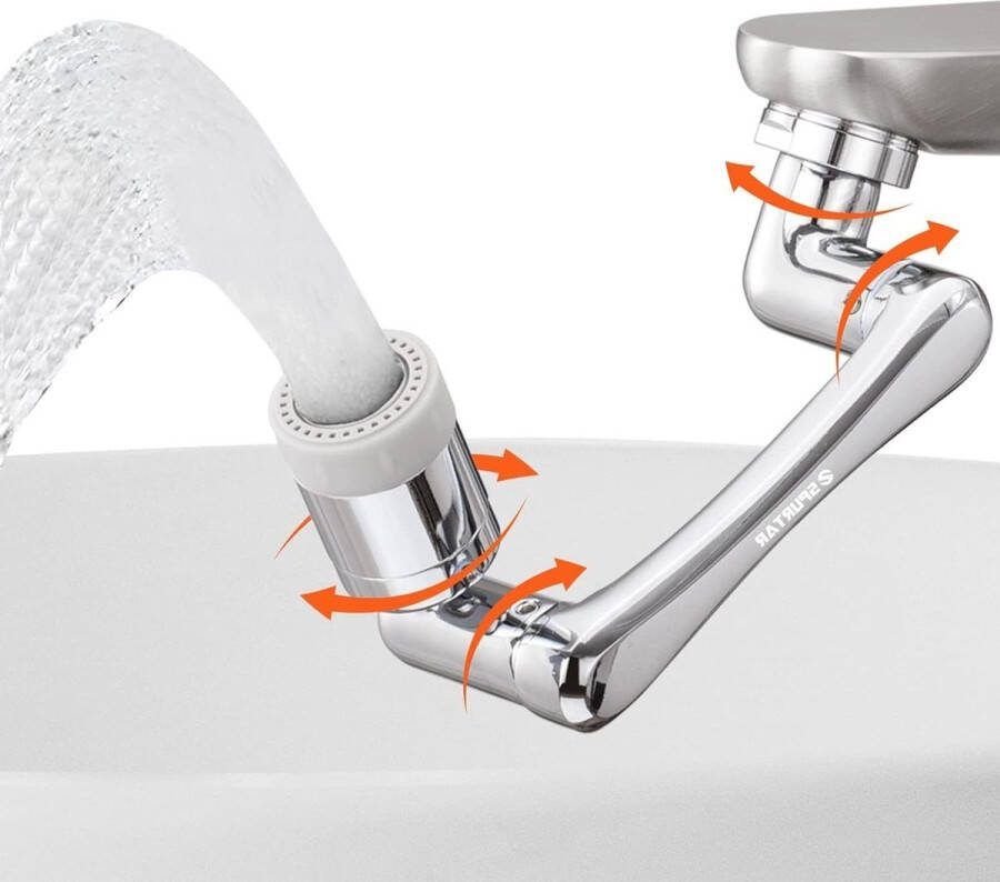 Badkamerkraan Verlengstuk 1440° Draaibare Mengkraan Waterbesparing Keukenkraan Gootsteen Zilver