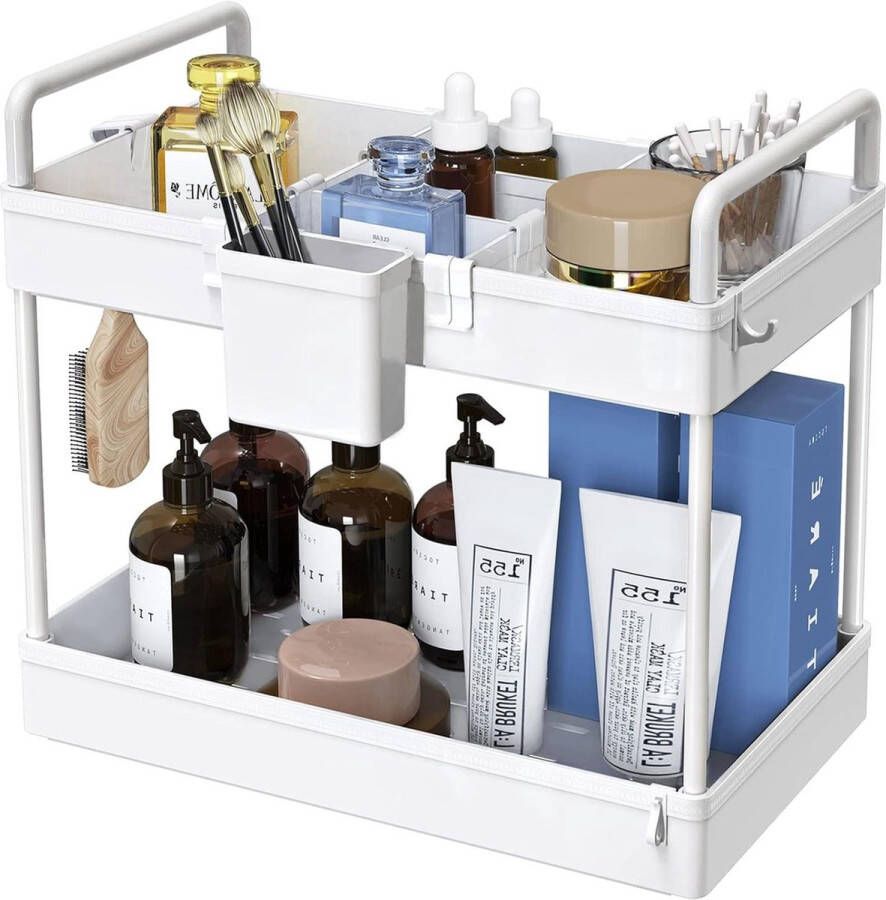 Badkamerorganizer 2 niveaus wastafelrek opbergrek keuken badkamer 34 x 22 x 39 cm wit Opbergrek