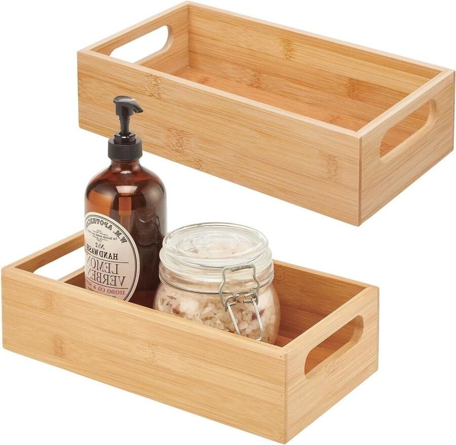 Badkamerorganizer voor shampoo en douchegel opbergbak voor washandjes houten design set van 2