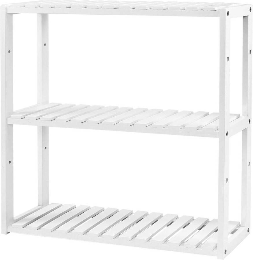 Badkamerrek bamboe verstelbare planken wandmontage voor woonkamer hal keuken 60 x 15 x 54 cm wit Opbergrek