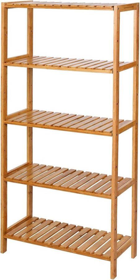 Badkamerrek met 5 planken bamboe 1335 x 29 x 9 cm opbergrek inklapbaar