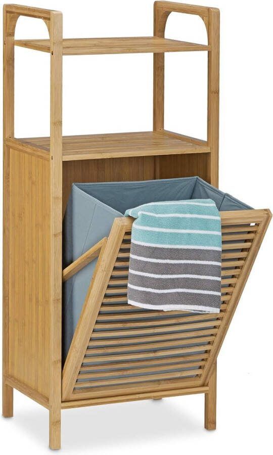 Badkamerrek met wasmand van bamboe 95 x 40 x 30 cm 2 planken voor badkameraccessoires