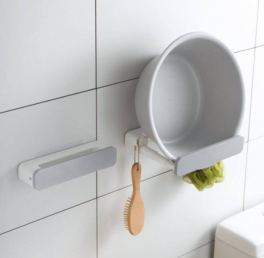 Badkamerrek Uitschuifbaar Zelfklevend Handdoekrekje wastafelstandaard Opbergrek voor wastafel Gootsteenorganizer voor wastafel Schaalbaar keuken standaard zelfklevend Met haak Geschikt voor keuken badkamer