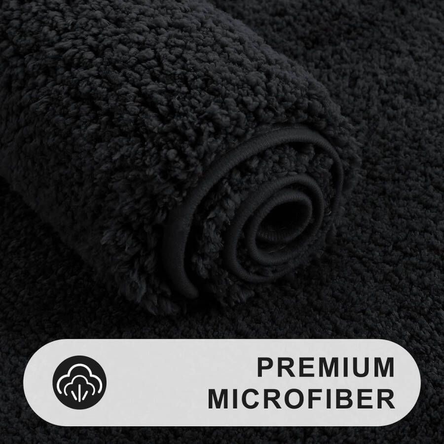 Badkamertapijten 2-delige badmat antislip wasbaar zachte hoogpolig pluizige microvezel badmatset 40 x 60 cm + 50 x 80 cm zwart