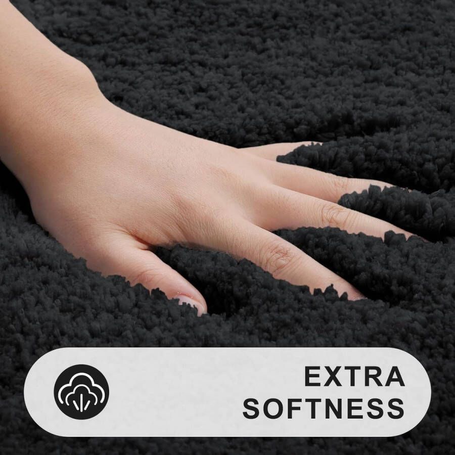 Badkamertapijten 2-delige set wc-matten met uitsparing antislip wasbaar hoogpolig badmat microvezel badmatset 50 x 60 cm + 50 x 80 cm zwart