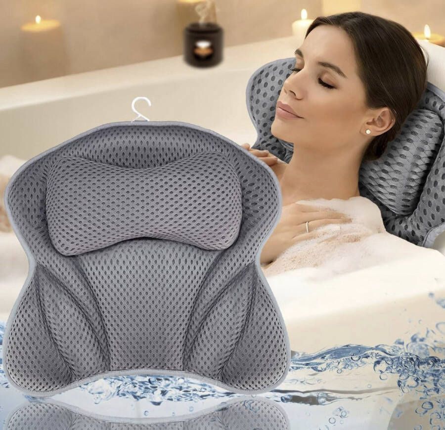 Badkussen 4D met 6 zuignappen antislip airmesh spa-kussen nekkussen alle soorten badkuipen hoofdsteun en schoudeers