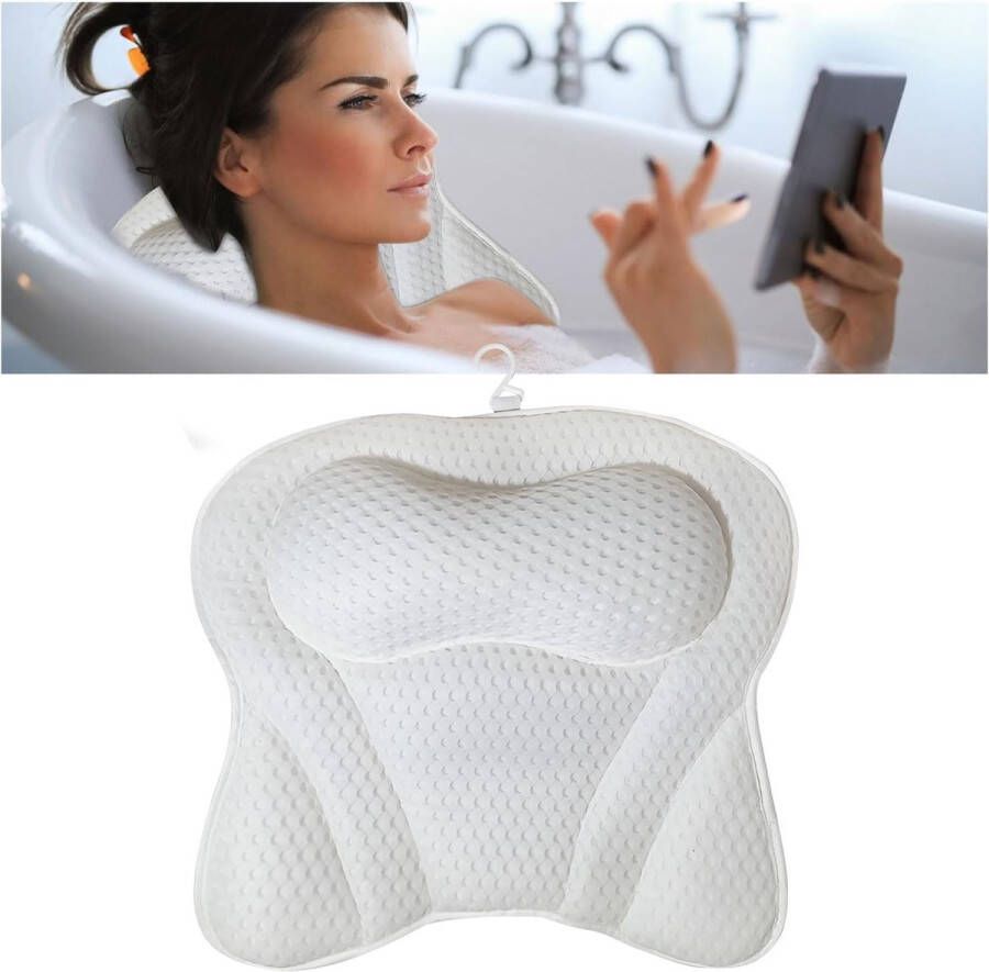 Badkussen hoofdsteunbad met 4D Air Mesh-technologie badkussen nekkussen met 6 zuignappen comfortbadkussen voor hoofd nek schouders rug voor home spa wit