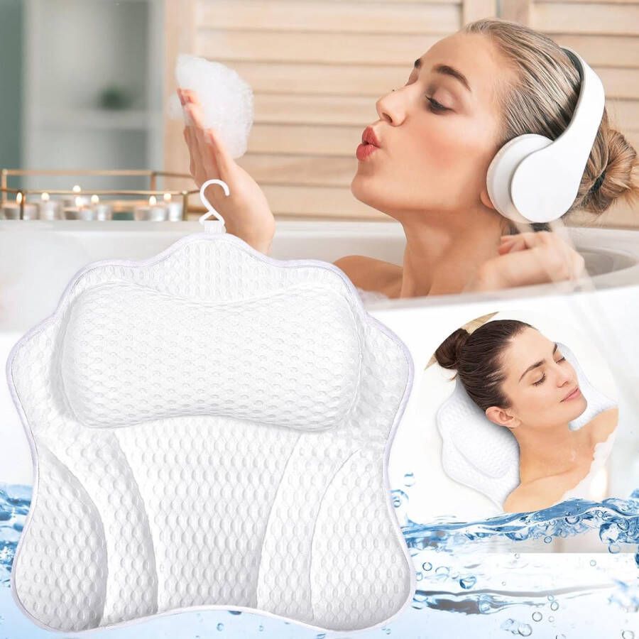 Badkussen Nekkussen Badkuip Badkussen Ademend 4D Air Mesh en 6 Zuignappen Badkussen voor Badkuip Badkussen voor Home Spa Ondersteunt