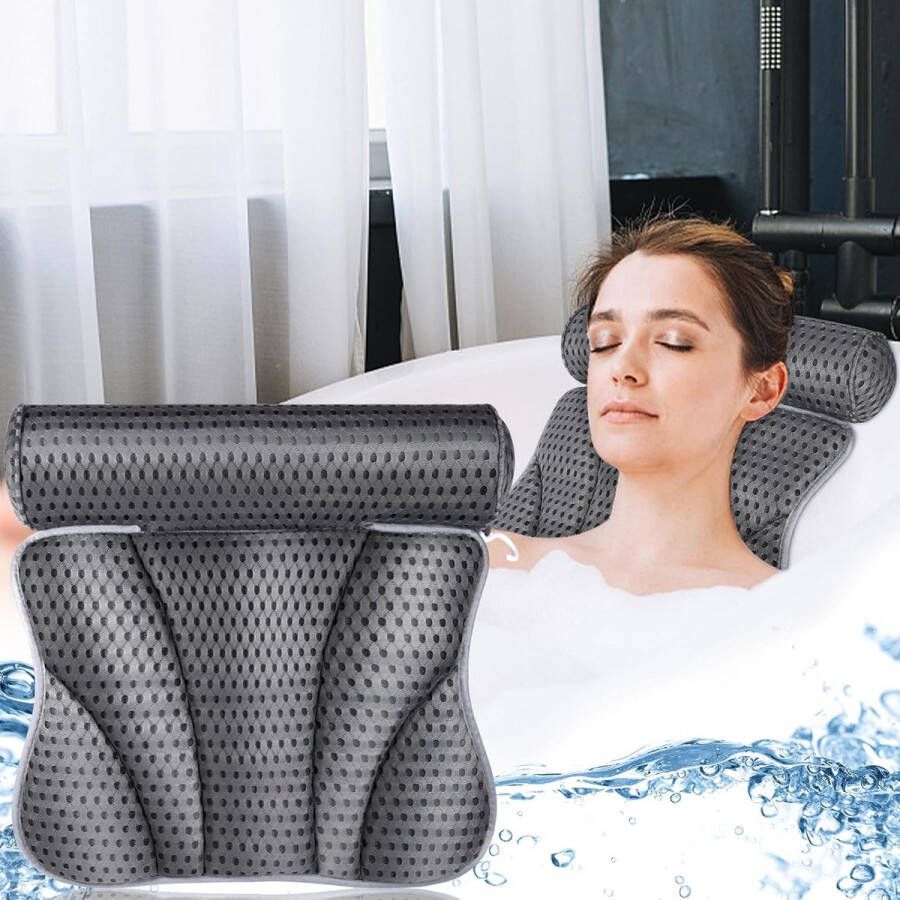 Badkussen nekkussen badkuip badkussen voor badkuip met 7 haken 4D-Air-mesh-technologie badkuipaccessoires badkussen nek voor thuis en spa