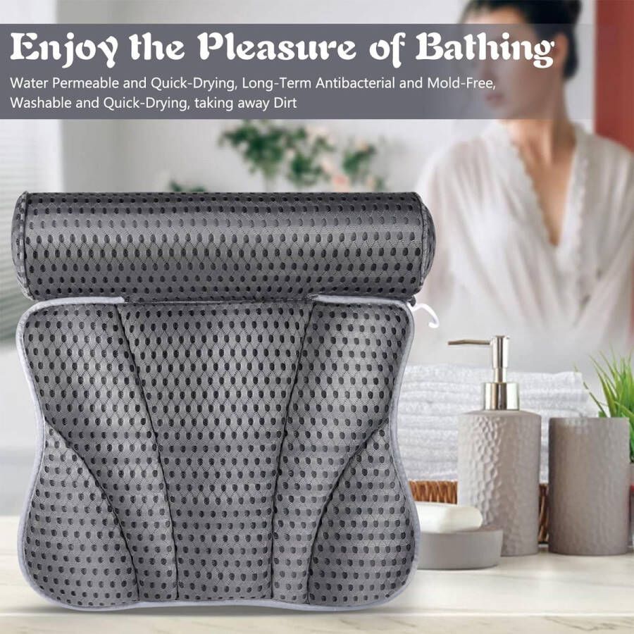 Badkussen nekkussen badkuip badkussen voor badkuip met 7 haken 4D-Air-mesh-technologie badkuipaccessoires badkussen nek voor thuis en spa