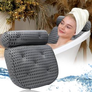 Badkussen nekkussen badkuip grijs 4D-Air-Mesh Comfort badkussen douchekussen badkuip met 7 haken geschikt voor alle badkuipen