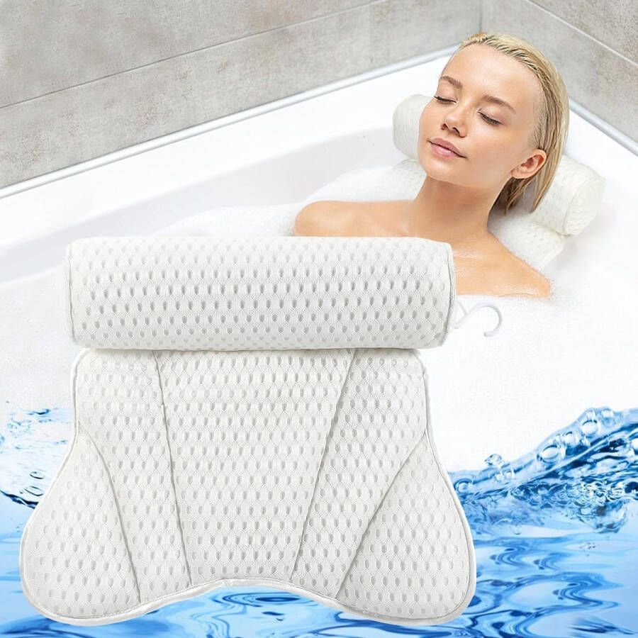 Badkussen nekkussen voor badkuip 4D mesh ergonomisch badkussen voor badkuip met 6 zuignappen voor thuis spa en badkuip home spa ondersteunt hoofd nek en rug