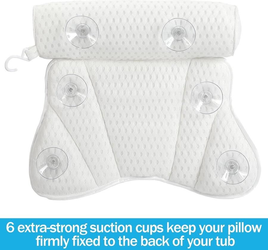 Badkussen nekkussen voor badkuip 4D mesh ergonomisch badkussen voor badkuip met 6 zuignappen voor thuis spa en badkuip home spa ondersteunt hoofd nek en rug