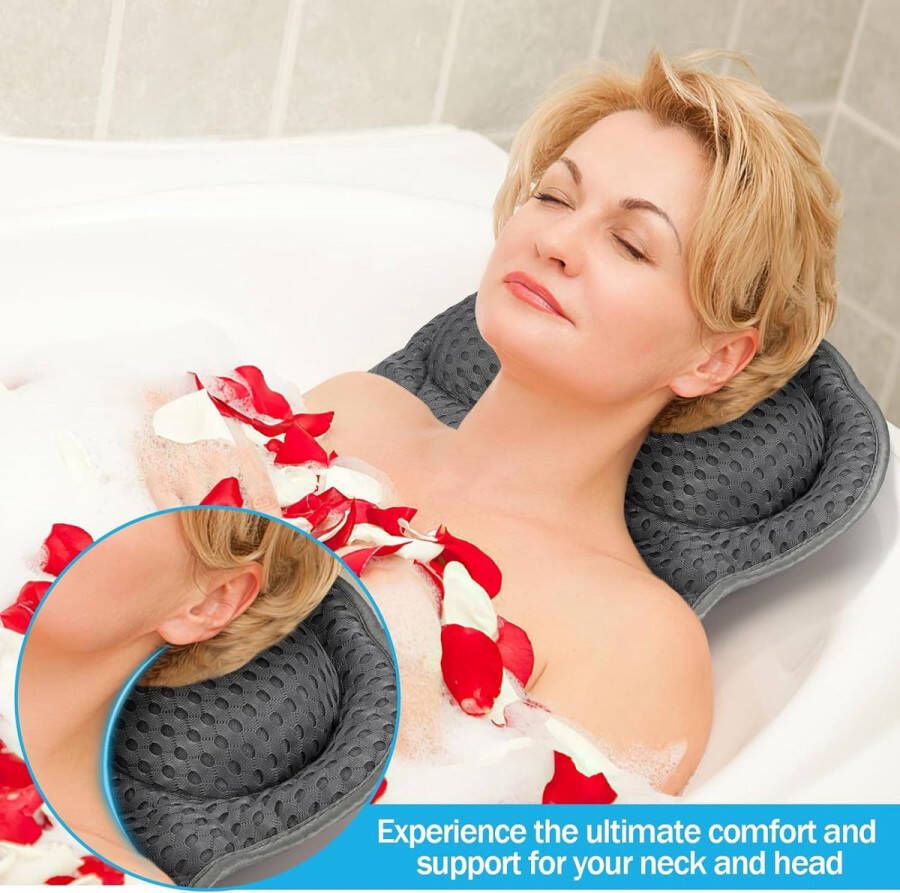 Badkussen nekkussen voor badkuip 4D mesh ergonomisch badkussen voor badkuip met 8 zuignappen voor thuis spa en badkuip home spa ondersteunt hoofd nek en rug