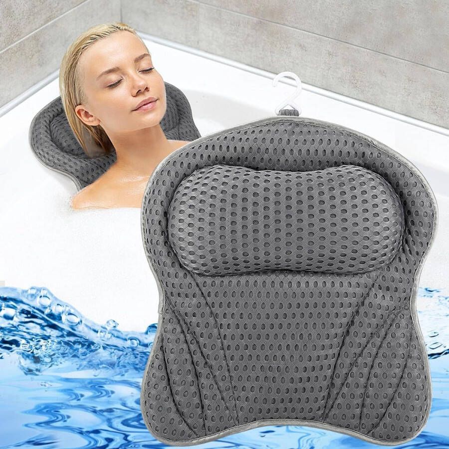 Badkussen nekkussen voor in bad 4D-mesh badkussen voor nek ergonomisch badkussen voor in bad met 8 zuignappen voor thuis spa en badkuipen thuis spa ondersteunt hoofd nek rug