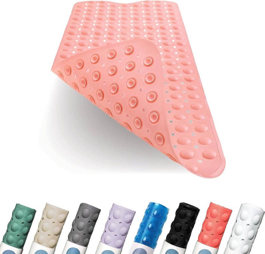 Badmat 100 x 40 cm antislipmat extra lang in premium kwaliteit badinleg antibacterieel en machinebestendig badmat antislip badmat voor badkuip (roze)