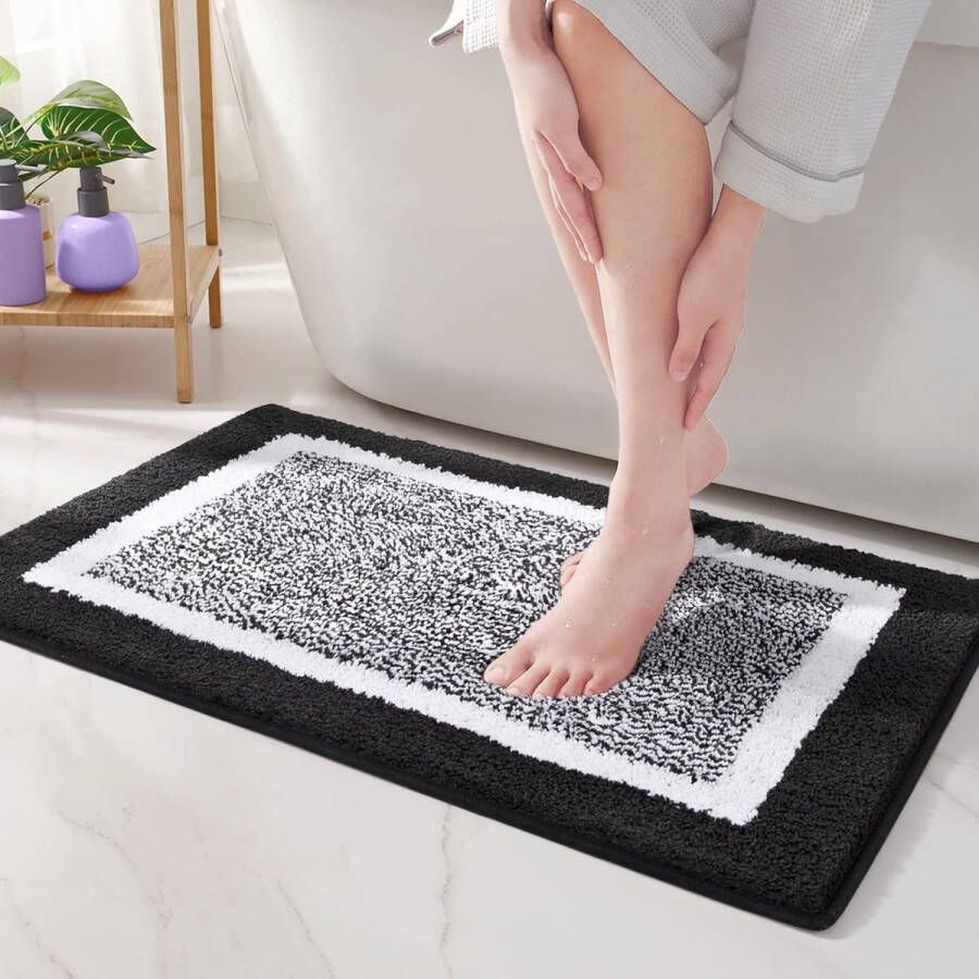 Badmat 50 x 75 cm badkamertapijt antislip zachte badmat wasbaar in de machine absorberend microvezeltapijt voor badkamer (zwart)