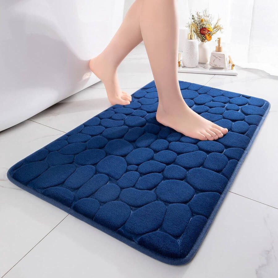 Badmat traagschuim badmat douchemat absorberend badmat douchemat decoratieve voetmat antislip mat voor badkamer en woonkamer 40 x 60 cm donkerblauw