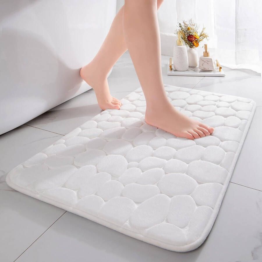 Badmat traagschuim douchemat absorberend badmat douchemat decoratieve voetmat antislip mat voor badkamer en woonkamer 40 x 60 cm wit