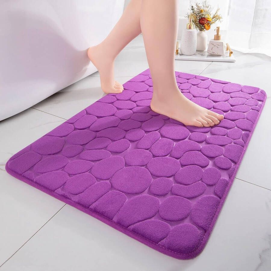 Badmat traagschuim douchemat absorberend badmat douchemat decoratieve voetmat antislip mat voor badkamer en woonkamer 40 x 60 cm violet