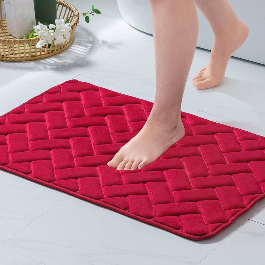 Badmat traagschuim douchemat antislipmat badkamertapijt badmat voetmat decoratieve badkamermat tapijt voor badkamer woonkamer 40 x 60 cm rood