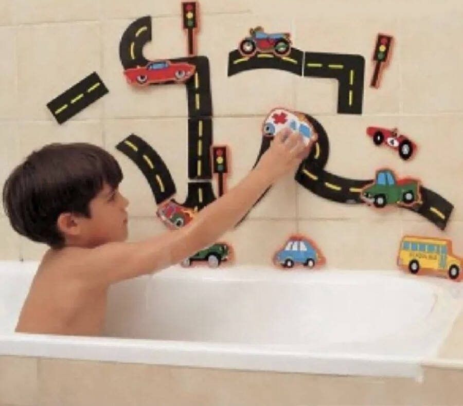 Badspeelgoed Auto's & Wegen Foam Verkeerset Zeer Compleet 23 delig Speelgoed Voor in Bad Auto wegen maken Voor Jongens & Meisjes Wegen Bouwen Muur Plakken Educatief Traffic Toys Bathroom Toys