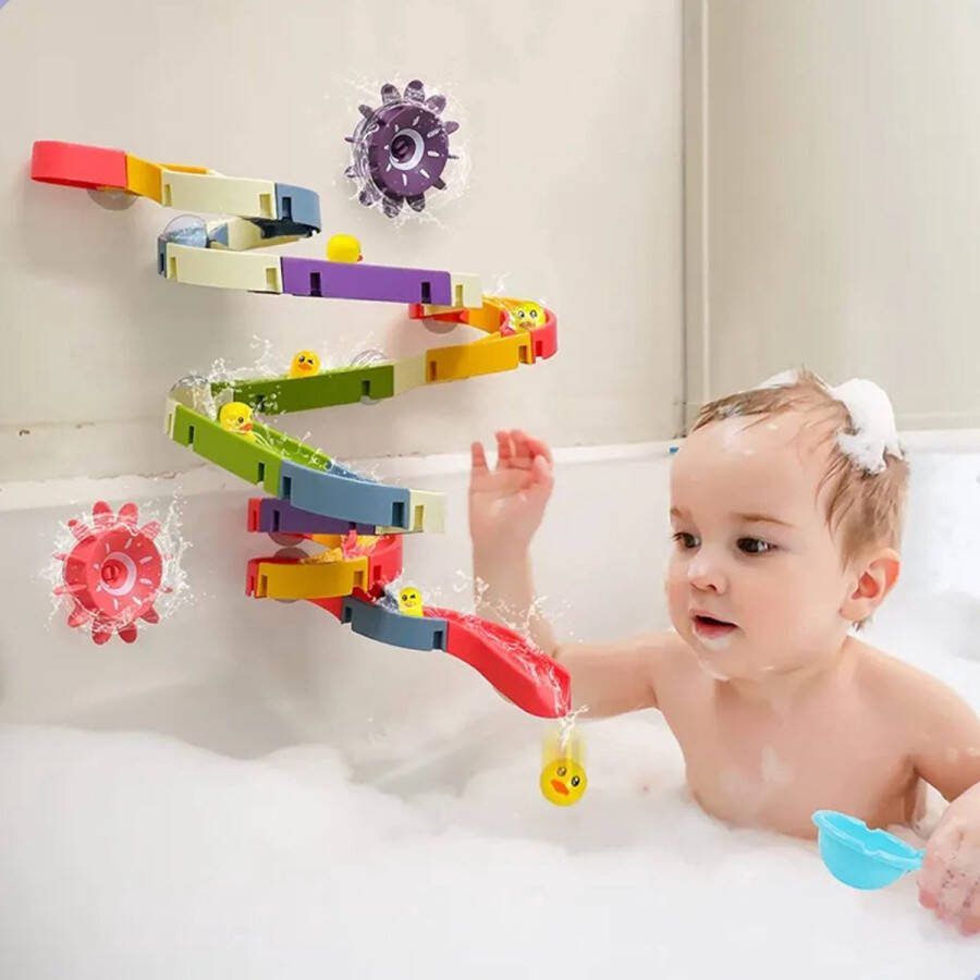 Badspeelgoed Baby Waterval Glijbaan Spelletjes Waterglijbaan Kinderbad Speelgoed Montageset met 48 stuks Badspeeltjes Jouets de Bain Bébé Jouets de Baignoire Bad Speelgoed Water Knikkerbaan Kinder Waterspeelgoed