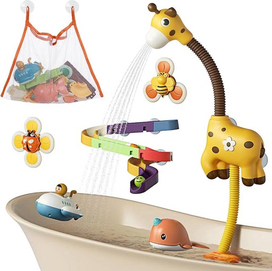 Badspeelgoed voor baby's vanaf 1 jaar badspeelgoed set met waterdouche 2 opwindspeelgoed 2 zuigspinners speelgoed opbergtas giraffe waterspuit douche-eend voor peuters