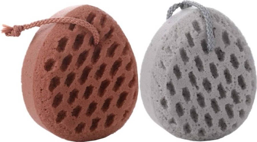 Badspons Bad en Douche Spons 14 x 12 x 7 cm Extra Dik Alle Huidtypen Volwassenen en Kinderen Bath Sponge Huidreiniging Bruin+Ggrijs 2 Stuks