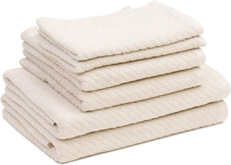 Badstof handdoekenset 2 handdoeken (50 x 100 cm) 2 badhanddoeken (70 x 140 cm) en 2 gastendoekjes (30 x 50 cm) 100% katoen 480 g m² Crème