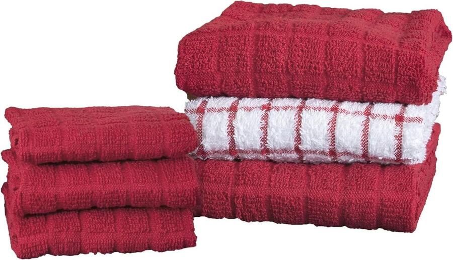 Badstof katoenen keukendoek en vaatdoek Paprika Rood Set van 6 Absorberend en zacht