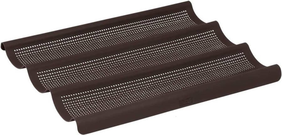 Baguette 85085 3-voudig broodbakvorm voor 3 baguettes (36 cm) van 100% BPA-vrije platina siliconen bruin 26 x 28 x 4 cm