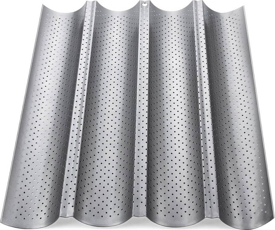 Baguette Bakplaat 4 Groeven Roestvrijstalen Baguette Mal Frans Brood Bakplaat Pan Bakvorm Keuken Bakken Tool 38x33x2.4cm voor Baguette en Stokbrood Zilver
