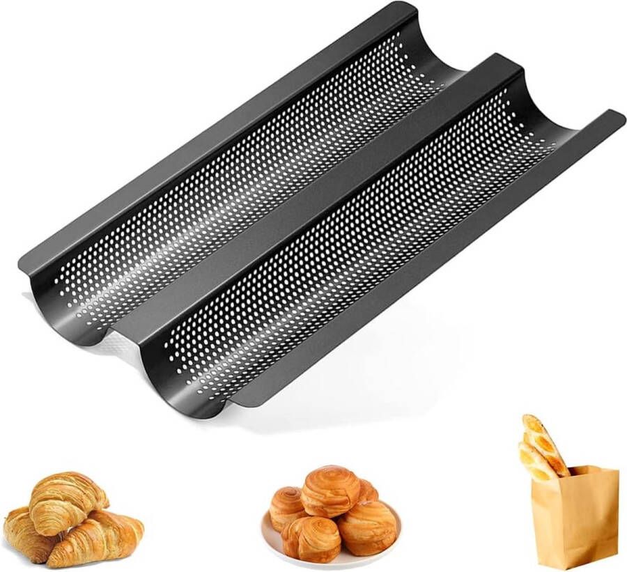 Baguette bakplaat baguettevorm baguetteplaat voor 2 baguettes met antiaanbaklaag voor familie restaurant bakkerij 38 x 16 2 x 2 4 cm zwart