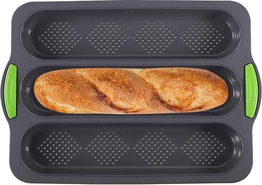 Baguette bakvorm baguette bakplaat siliconen bakvorm broodbakvorm siliconen vorm broodbakvorm anti-aanbaklaag broodvorm hot dog-broodjes baguettevorm voor 3 baguettes grijs