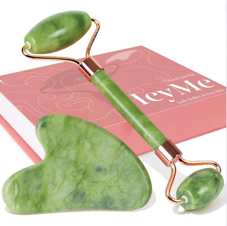 BAIMEI Jade Roller en Gua Sha Tool Facial en Neck Massager Voor Gezicht Ogen Nek Lichaam Elimineert Wallen onder de Ogen (Grijs)