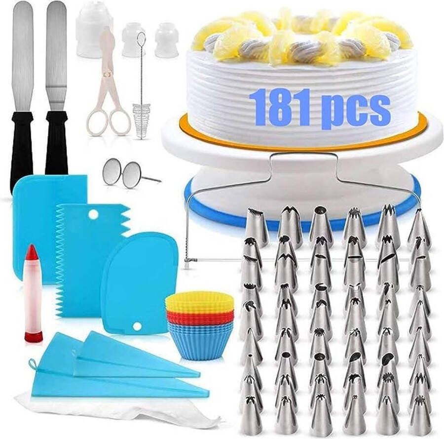 Bakaccessoires voor taarten Taartdecoratievoorzieningen Taartdecoratie-apparatuurset DIY 181pcs Professionele Icing Kit met suikerglazuur spuitzak en tipset ijsspatel en glad gebakgereedschap