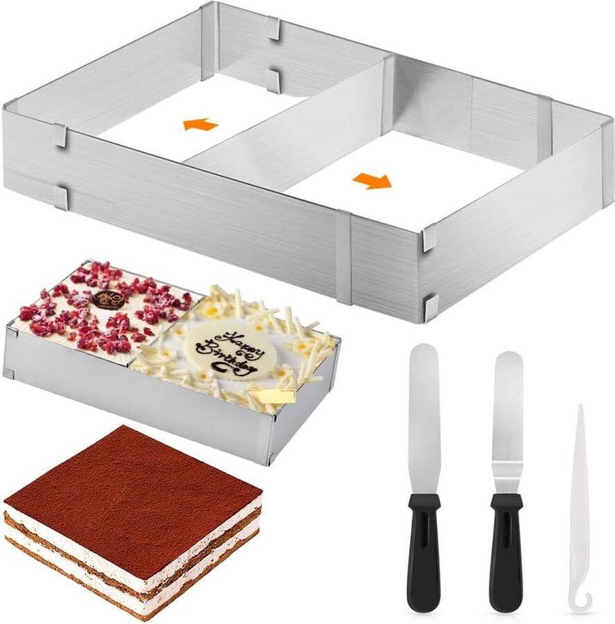 Bakframe rechthoekig verstelbaar rechthoekig verstelbaar bakframe 5 cm hoge bakvorm taartring vierkant met verdeler voor het bakken en voor het bereiden van gelaagde taarten alle