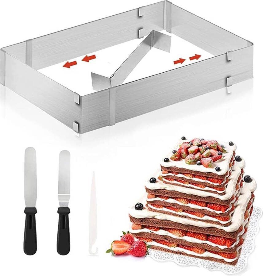 Bakframe rechthoekig verstelbaar roestvrijstalen bakvorm rechthoekig taartring rechthoekig bakvorm rechthoekig bakplaat uittrekbaar met verdeler spatel voor taart cake pizza