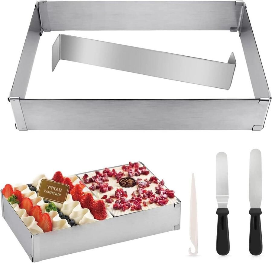 Bakframe rechthoekig verstelbaar taartvorm bakring rechthoekig hoekpalet cake taarten pizza bakken. Cake ring
