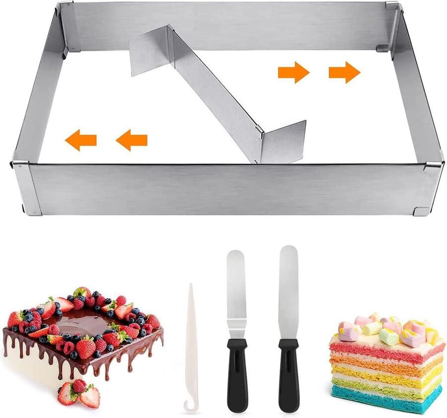Bakframe verstelbaar roestvrij staal rechthoekig taartvorm bakplaat uittrekbaar taartring cake taarten Cake ring