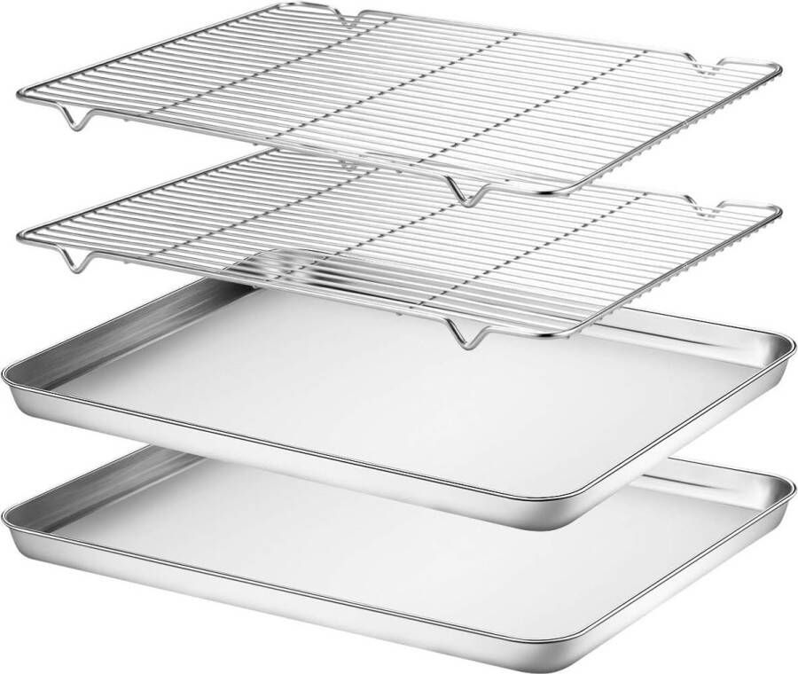 Baking Tray with Cooling Rack Stainless Steel Large Oven Tray Cake Tray and Cake Rack Set 40.5 x 30.5 x 2.5 cm Rectangular Oven Tray Roasting Serving for Baking Roasting Serving Dishwasher Safe