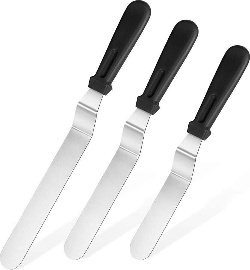 Bakken-Spatel-Pizzasnijder- Bakaccessoire-Siliconen spatels-Spatel- offset spatelset met 6 8 10 mes-roestvrijstalen schuine taartversiering Frosting Spatel set van 3