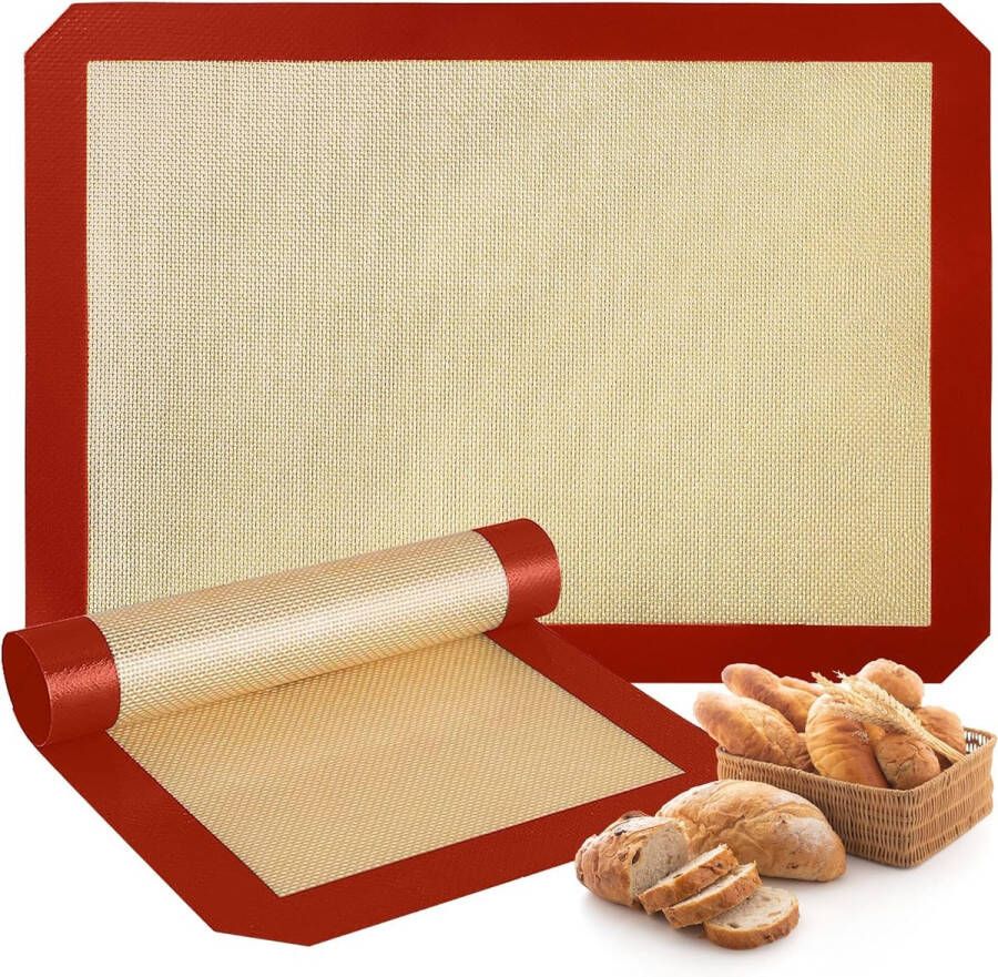 Bakmat siliconen 40 29 5 cm (set van 2) herbruikbare bakfolie siliconen mat anti-aanbaklaag hittebestendige bakmat