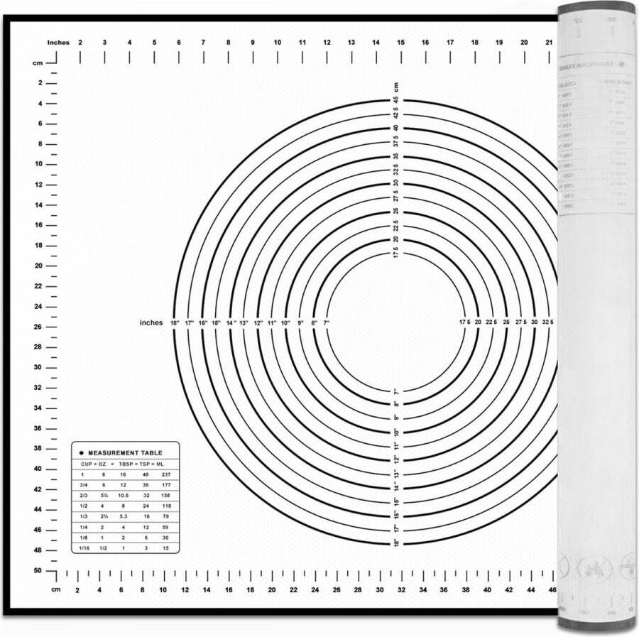 Bakmat siliconen mat bakken groot 80 x 60 cm anti-aanbaklaag siliconen bakonderlegger deegmat uitrolmat met meting voor koekjes brood fondant gebak pizza en deeg zwart