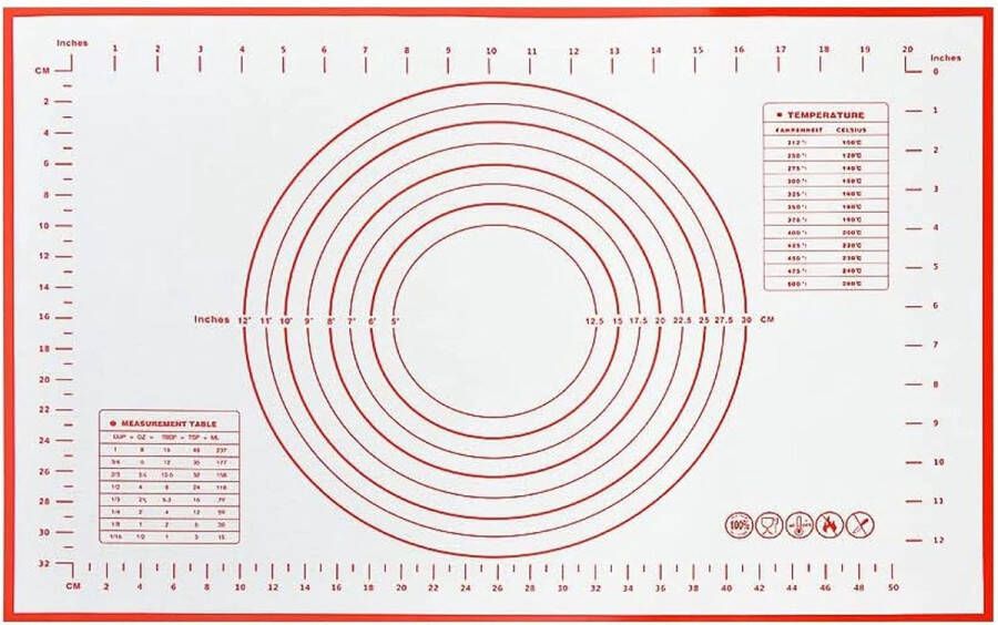 Bakmat siliconen mat bakken groot anti-aanbaklaag deegmat herbruikbaar uitrolmat met meting voor fondant gebak en pizza(70 x 50 cm)