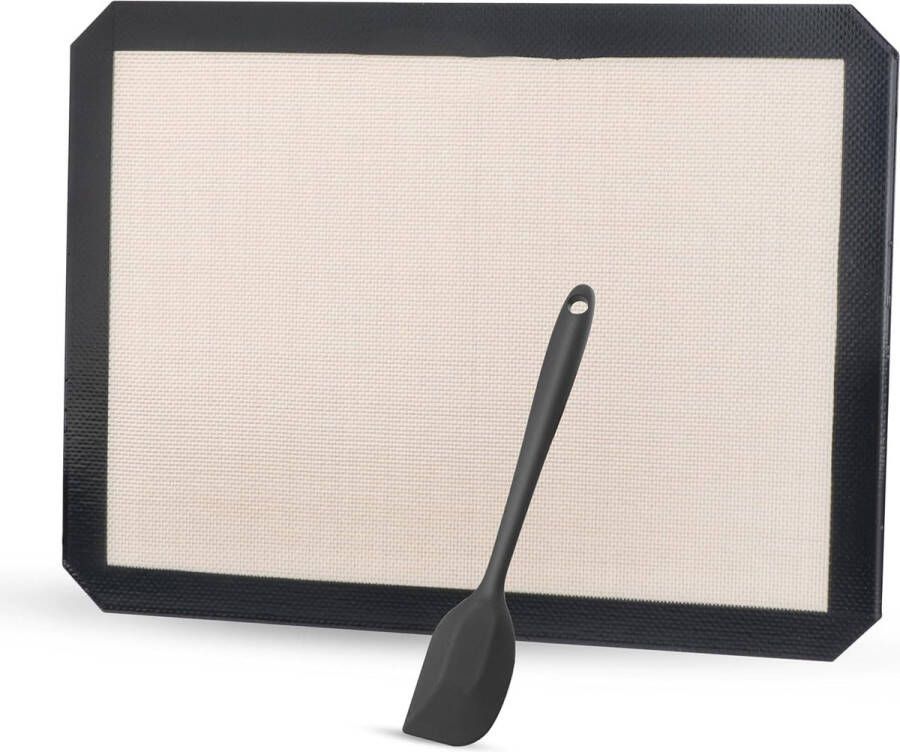 Bakmat siliconen met 1 siliconen spatel duurzame bakmat bakaccessoires herbruikbare bakmat bruin en zwart