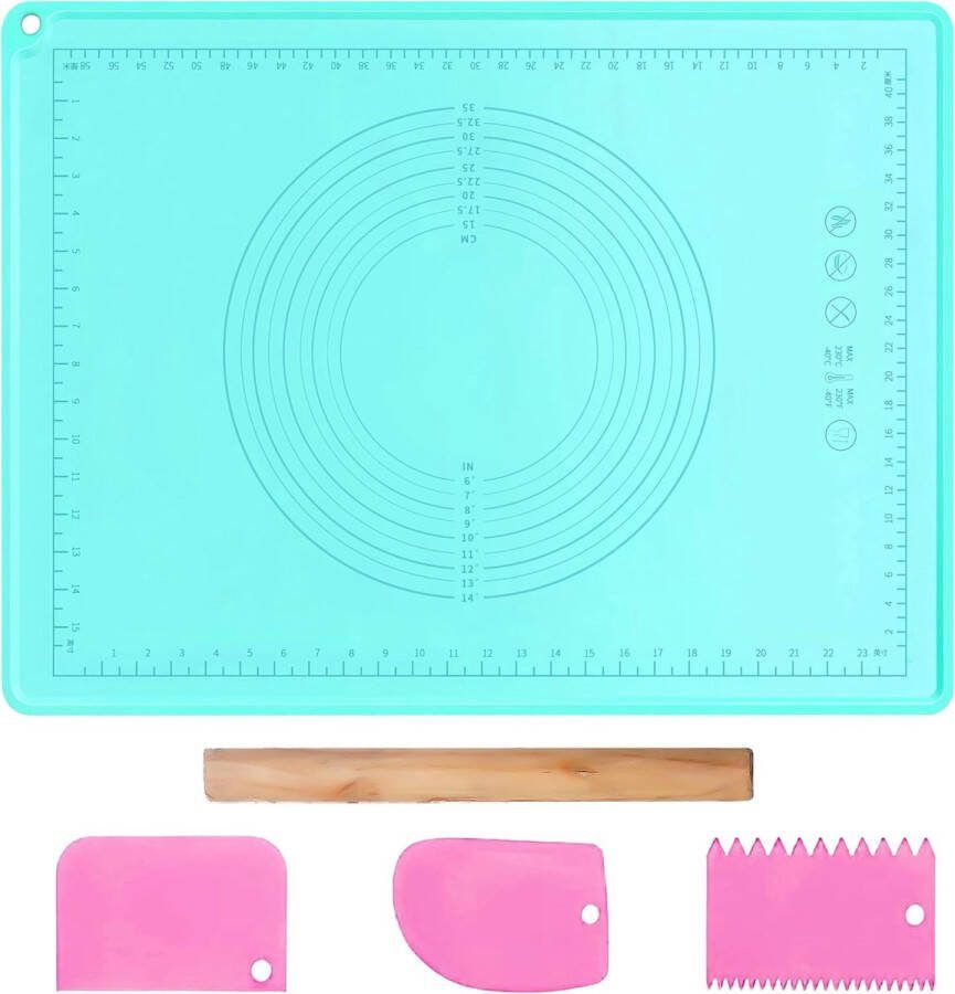 Bakmat siliconen oven 70 x 50 cm siliconen bakonderlegger antislip verdikt deegmat met meetfunctie deegonderlegger met verdikte randen kneedonderlegger BPA-vrij
